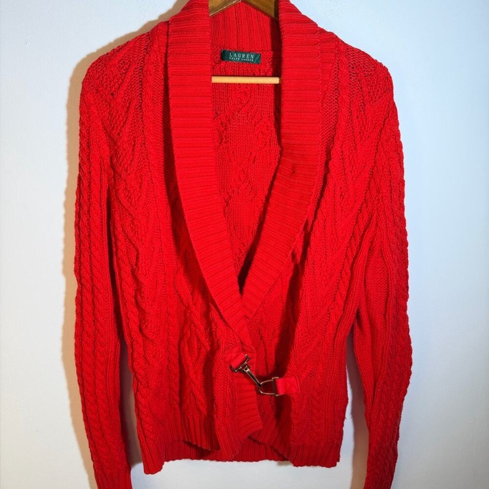 Ralp Lauren Red Cable Knit Women's Cardigan Sweater